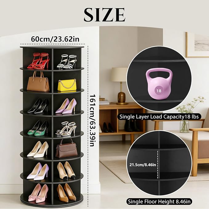 7-Tier Rotating Shoe Rack Tower, 360° Spinning Shoe Storage Organizer, Lazy - Image 2