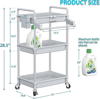 SPACEKEEPER Rolling Storage Cart, 3 Tier Utility Cart Laundry Room Organization - Image 4