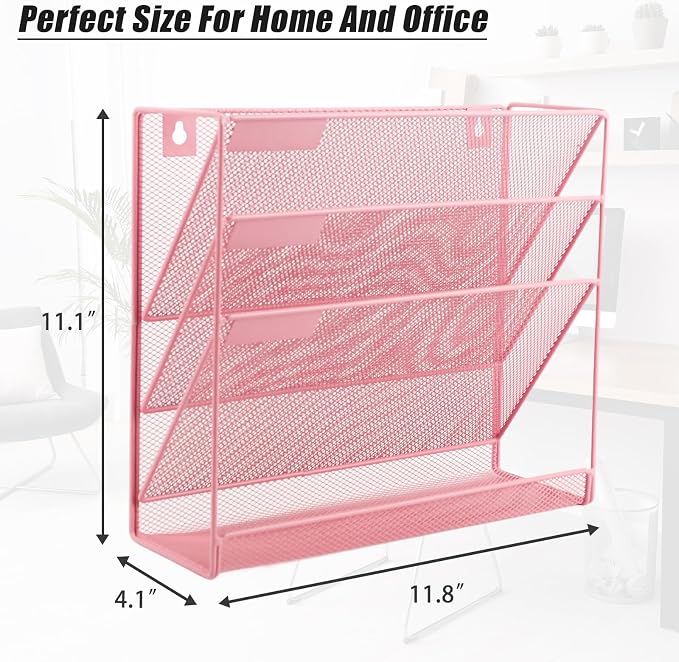 EASEPRES Desk File Organizer Mesh 4-Tier, Hanging Wall Mount Document - Image 2