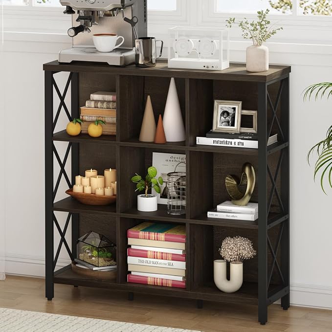 FATORRI 9 Cube Storage Bookshelf, Modern 4 Shelf Book Shelf, Wood and Metal by FATORRI