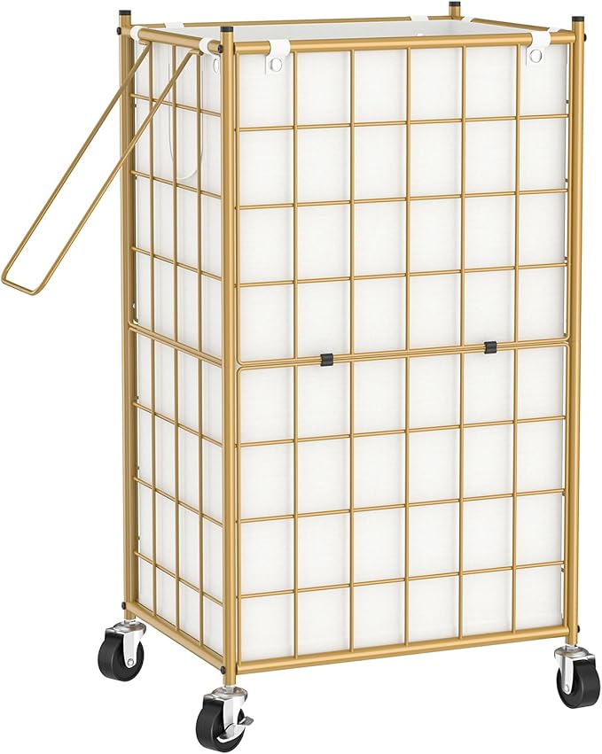 WOWLIVE Laundry Hamper with Wheels, Metal Wire Frame Rolling Laundry Basket by WOWLIVE