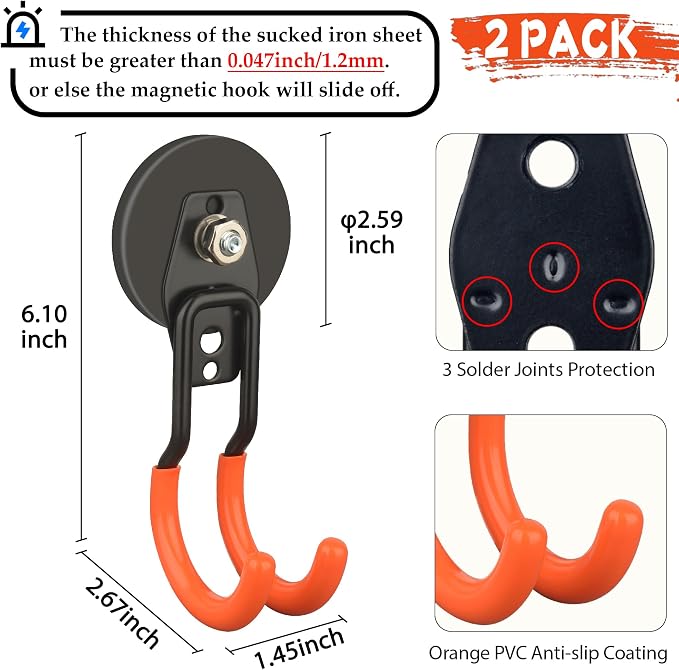 ULIBERMAGNET New Updated Garage Strong Magnetic Hooks, 2 Pack Heavy Duty Large - Image 2
