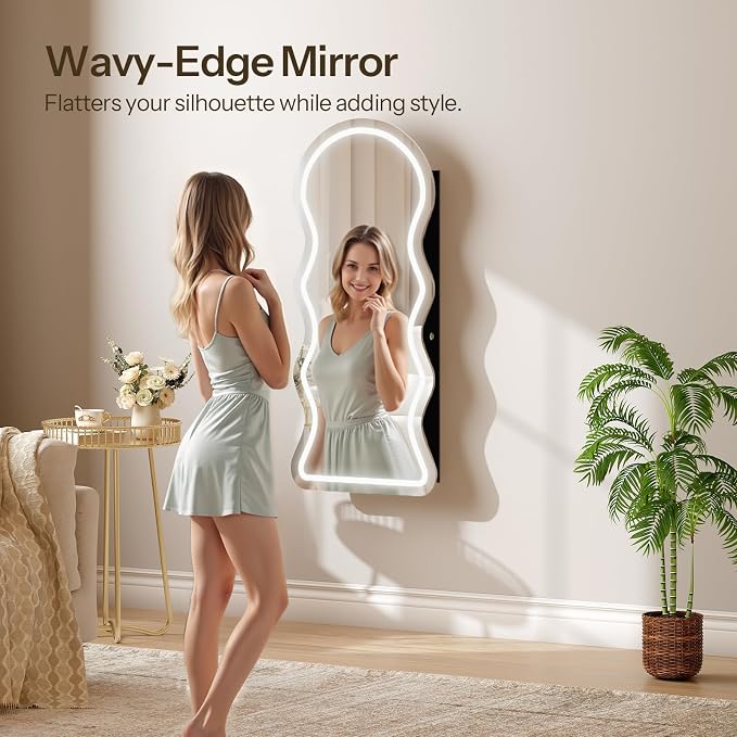 HOOBRO LED Mirror Jewelry Cabinet, Wall/Door Mounted Jewelry Organizer - Image 4