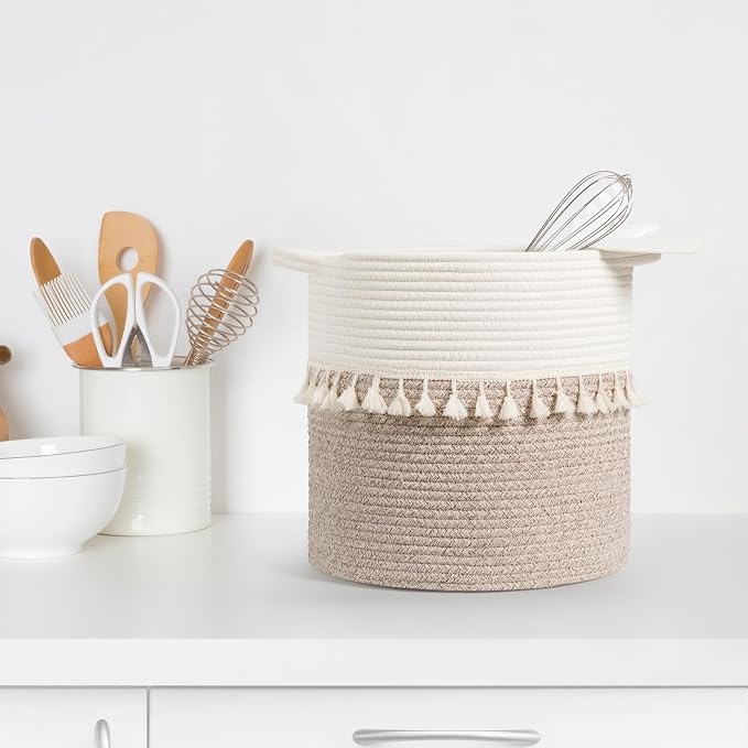 danpinera 11 Inch Storage Baskets Set of 3, Cotton Woven Baskets - Image 9