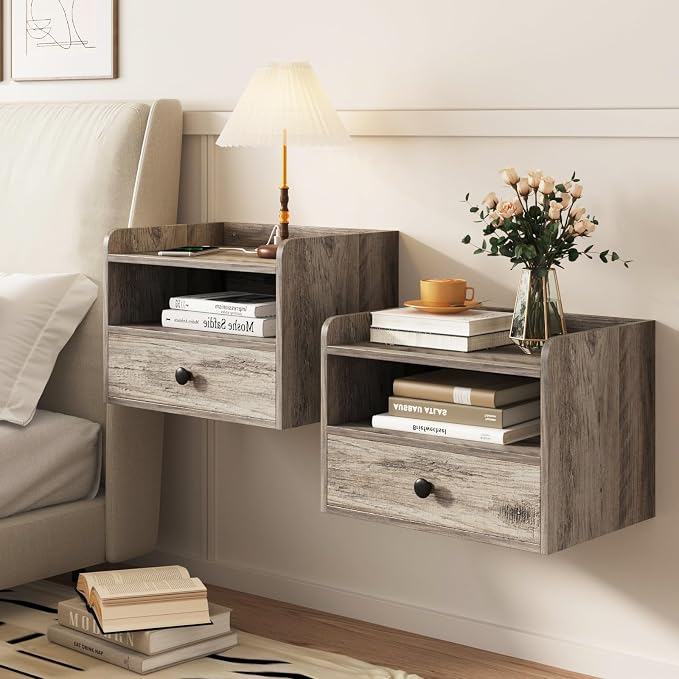 Floating Nightstand Set of 2 Modern Night Stands by HOME