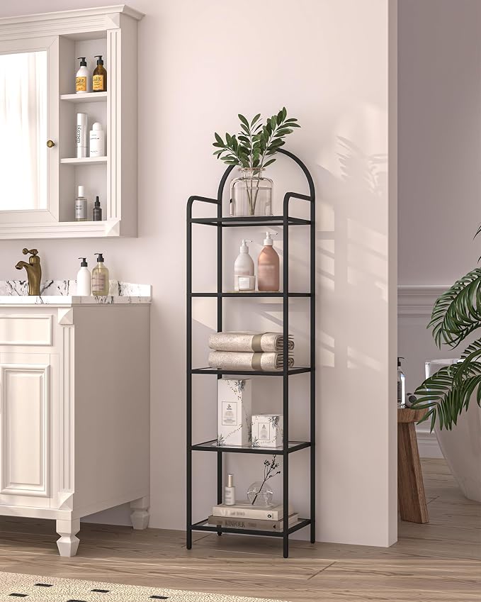 Hzuaneri Bookcase Bookshelf, Tempered Glass Bookshelves | Slim Shelving Unit - Image 7