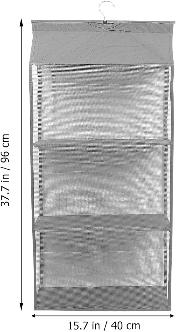 Grey Hanging Storage Organizer Bag Dustproof Mesh Compartments - Image 3