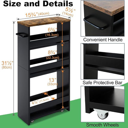 MARTY Rolling Storage Cart 4-Tier Black Kitchen Cart - Image 7