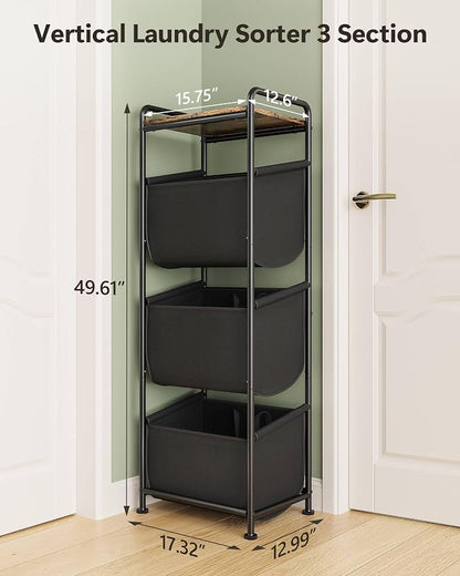 3 Section Laundry Sorter with Removable Bags, 120L Vertical Laundry Hamper with - Image 8