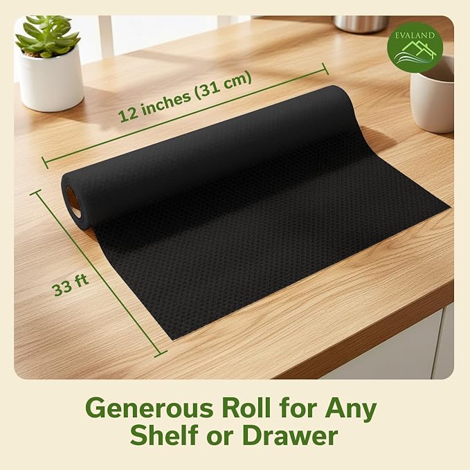 EVALAND Shelf Liners for Kitchen Cabinets Non-Adhesive 12" x 33 FT Black Drawer - Image 2