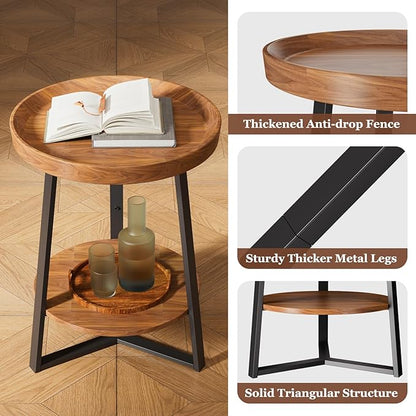 Gadroad Round End Table with Storage Shelf, 2 Tier Farmhouse Side Table - Image 4