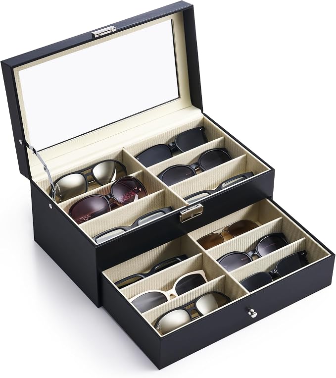 CO-Z Sunglasses Organizer with 12 Slots, 2 Story Leather Multi Sunglasses by CO-Z