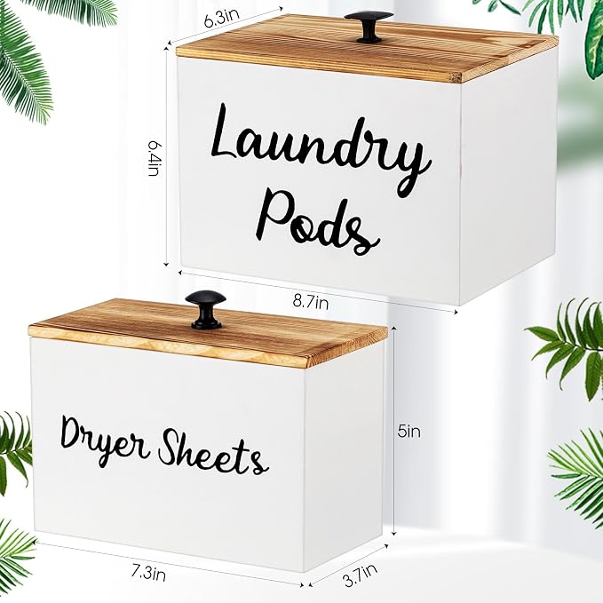 Dandat 2 Pcs Wood Rustic Laundry Dryer Sheet Holder Pod Container - Image 2