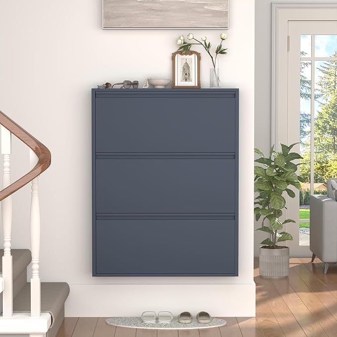GREATMEET Shoe Cabinet with 3 Flip Drawers, Slim Metal Shoe Cabinet Storage - Image 8