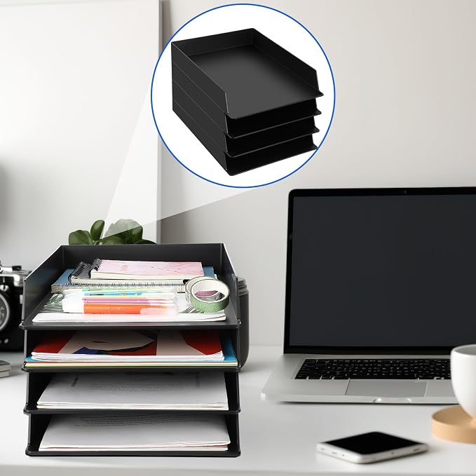 6 Pcs Stackable Paper Trays Rectangular Plastic Desk Holder Desktop Document - Image 5