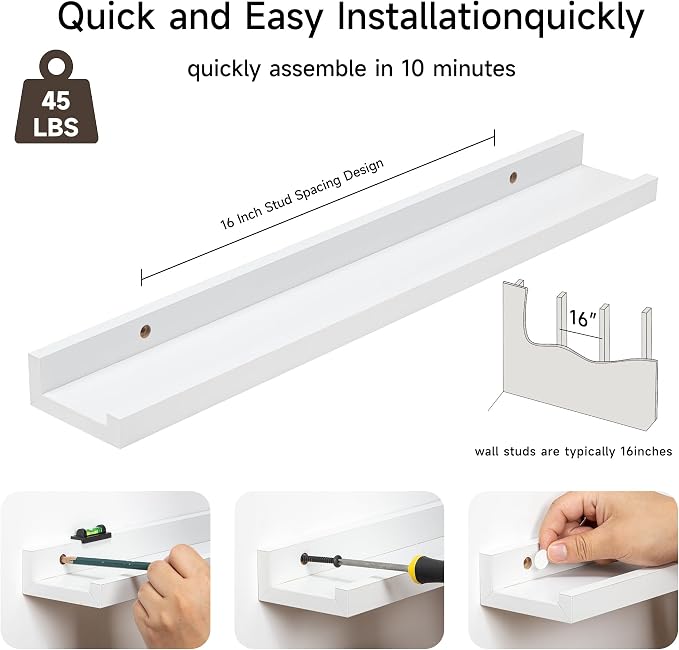 Fun Memories Picture Ledge Shelf, 24 Inch Floating Shelves Set of 2, Nursery - Image 5