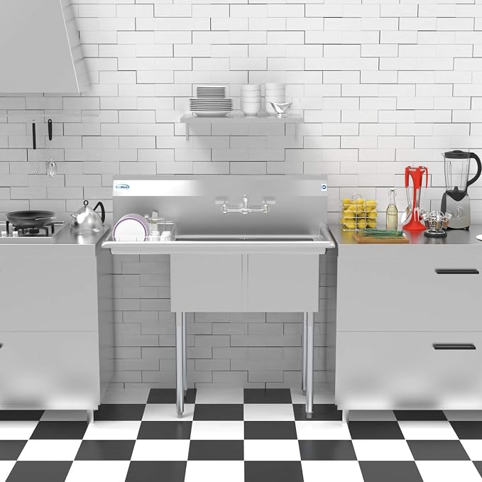 KoolMore 2 Compartment Stainless Steel NSF Commercial Kitchen Prep & Utility - Image 6