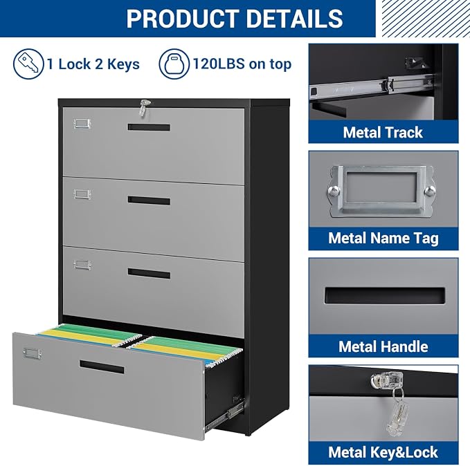 Metal Steel 4 Drawer Lateral File Cabinet - Image 6