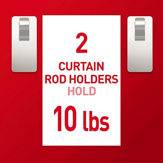 Command 10 lb Satin Nickel Curtain Rod Hooks, 2 Hooks and 4 Strips, No Drilling - Image 5