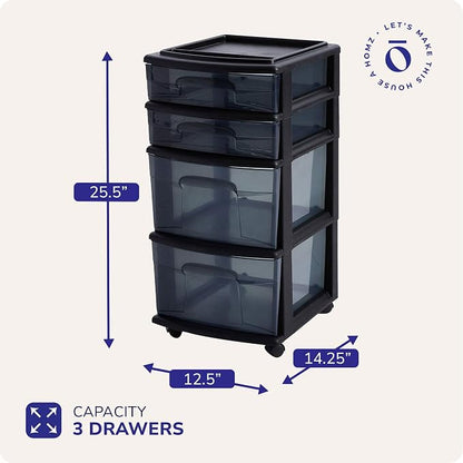 HOMZ 2-Pack Drawer Tower, 4-Tier Clear Plastic Storage Organizer Cart, and - Image 2
