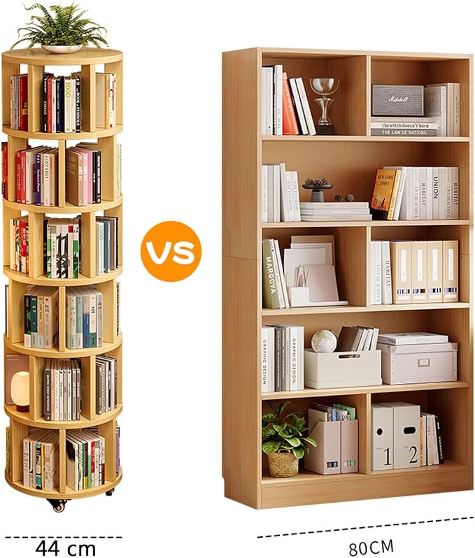 Rotating Bookshelf Tower 2/3/4/5/6 Tier Wood Rotating Bookshelf Wooden Book - Image 8