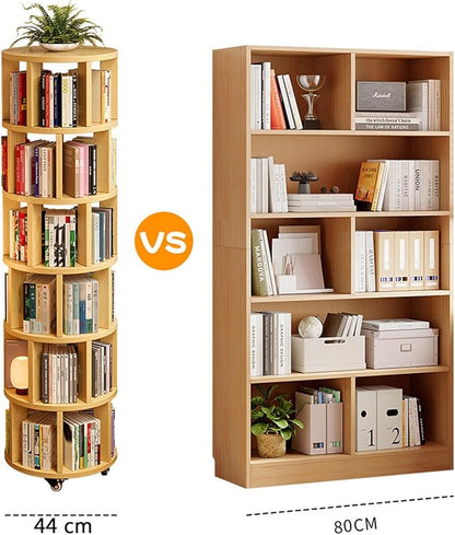 Rotating Bookshelf Tower 2/3/4/5/6 Tier Wood Rotating Bookshelf Wooden Book - Image 8