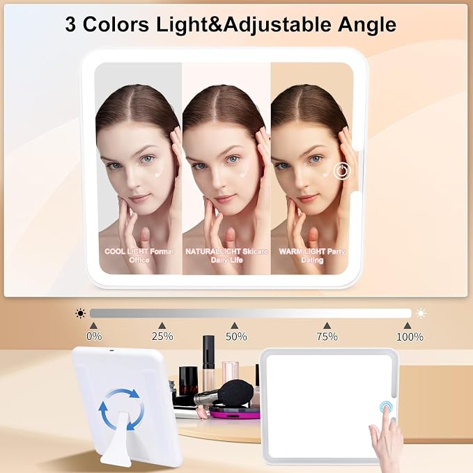 Makeup Box with Led Mirror, Travel Train Hard Case with Rechargeable Mirror - Image 3