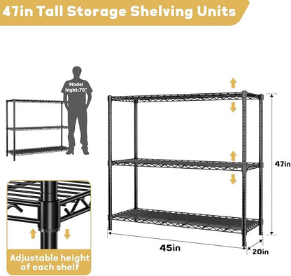 Storage Shelves Heavy Duty, 3-Tier Adjustable Metal Industrial Utility Shelf - Image 3