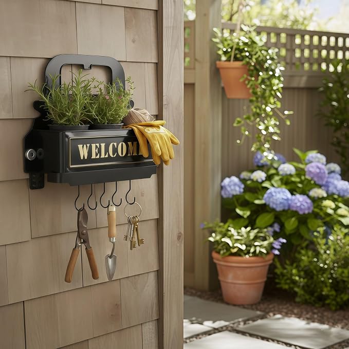 Truck Farmhouse Key Rack & Rustic Metal Wall Planter, Wall Mounted Flower Pot - Image 5