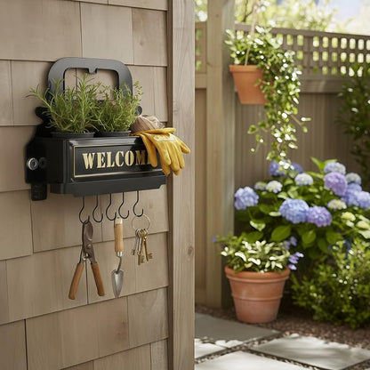 Truck Farmhouse Key Rack & Rustic Metal Wall Planter, Wall Mounted Flower Pot - Image 5