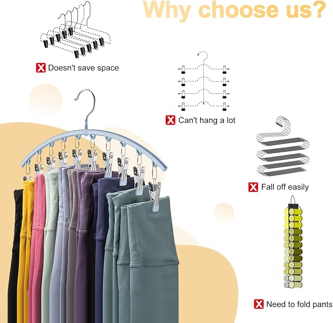 Volnamal Legging Organizer for Closet, Metal Yoga Pants Hanger w/Rubber Coated - Image 3