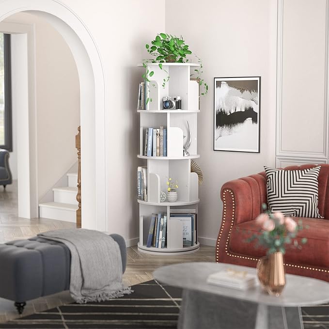 Aheaplus Rotating Bookshelf, Small Corner Bookshelf - Image 2