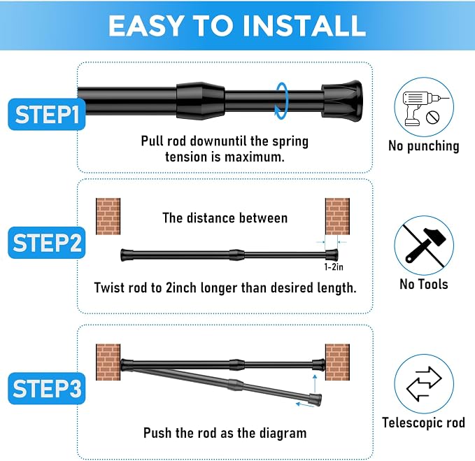 2 Pack Small Tension Rod 12 to 19 Inch Adjustable Tension Rod Mini Curtain Rod - Image 6