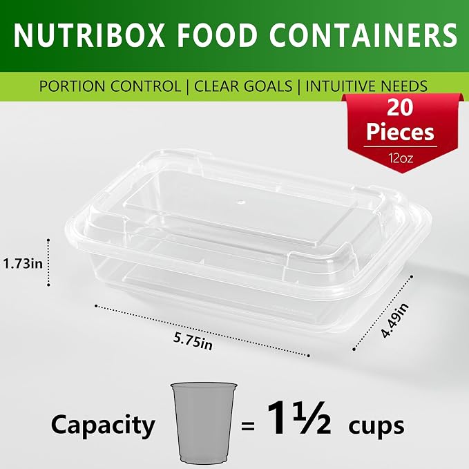 20 Pack 12oz Clear Meal Prep Containers Reusable Food Storage Containers - Image 2