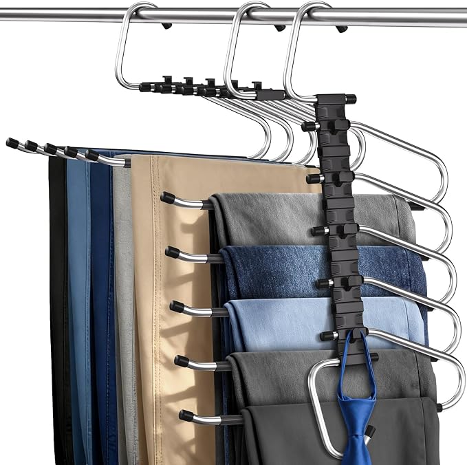 Pants Hangers 2 Pack Space Saving Metal Closet Organizer, Anti-Slip Design by MERDTTESHOME