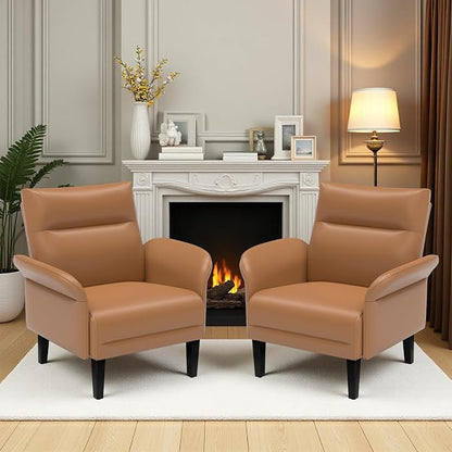2-Pack Faux Leather Accent Sofas, Symmetrical Shawl Armchairs by Tbillionnext