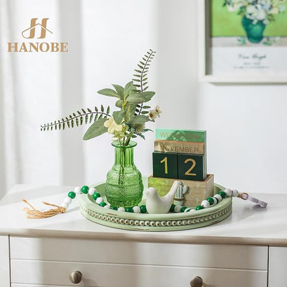 Hanobe Sage Green Decor Tray, Beaded Edge & Distressed Finish | 10.4" round - Image 2