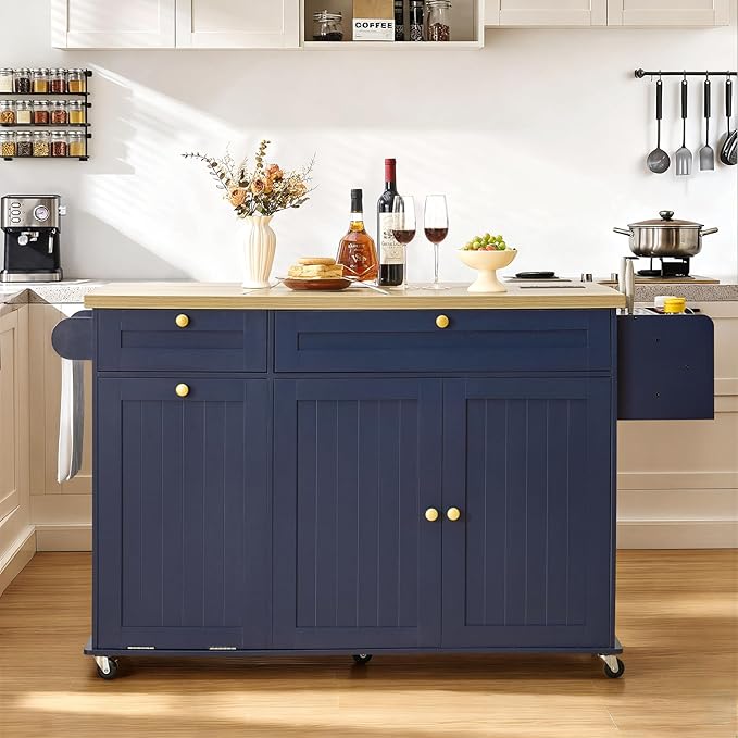60.2" Kitchen Islands with Storage, Rolling Island Table with Trash Can Storage by LEFURTURE