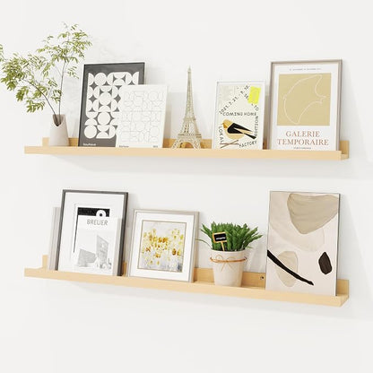 Picture Ledge Shelf, Floating Shelves Set of 2, 32 Inches Solid Wood Nursery by FunMemories