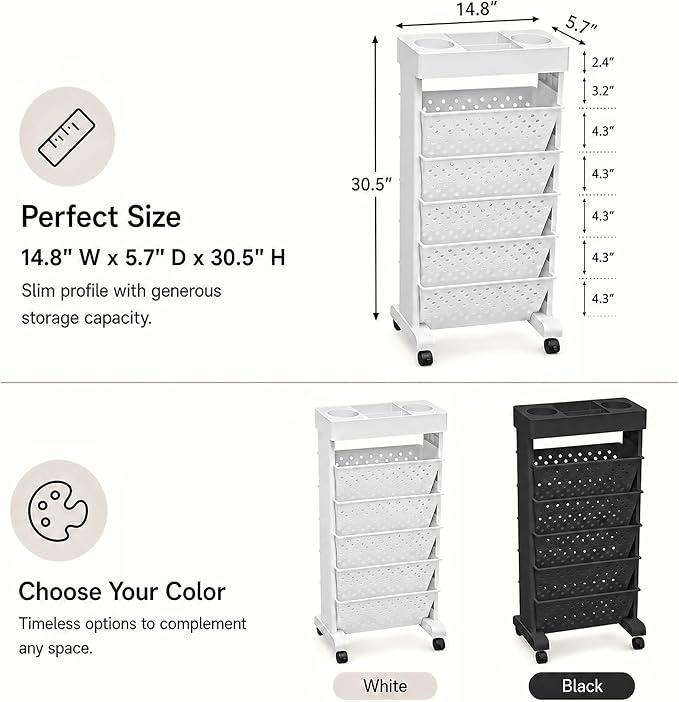 6-Tier Rolling Bookshelf Magazine Rack - Image 3