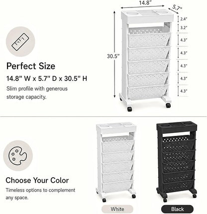 6-Tier Rolling Bookshelf Magazine Rack - Image 3