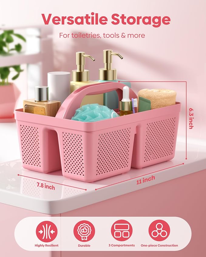 4 Pack Portable Shower Caddy, Integrated Handle, Reinforced Plastic, Organizer - Image 4