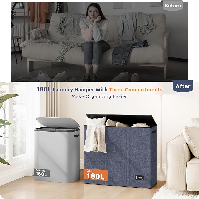 SOLEDI 180L 3-Section Laundry Hamper - Image 6