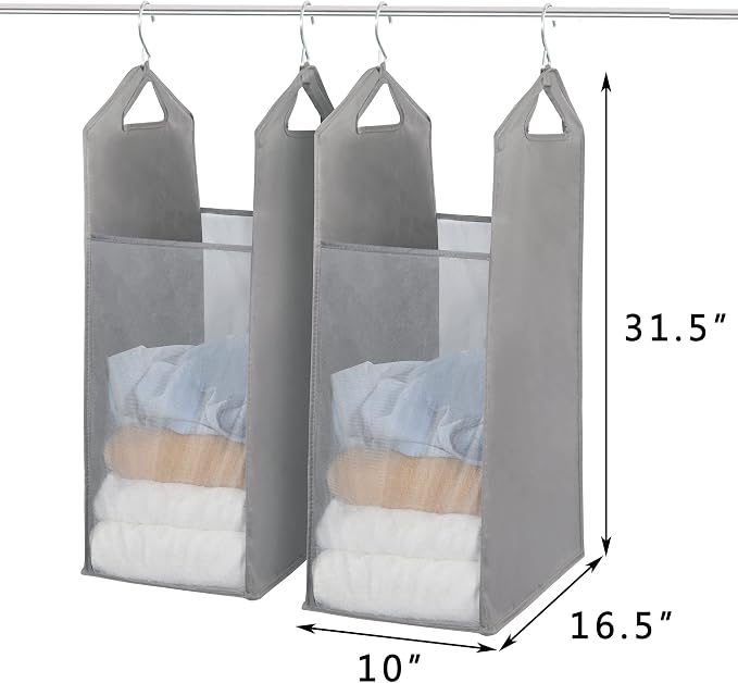 STORAGE MANIAC 2-Pack Hanging Laundry Hamper, Front See-Through Mesh Bag - Image 4