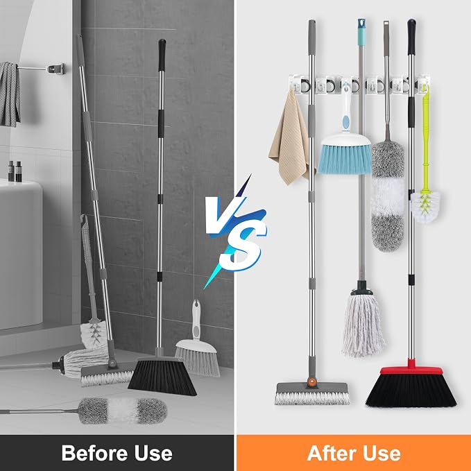 nacena Broom Holder Wall Mount, 2 Packs White Wall Hanging Garden Tool & - Image 4