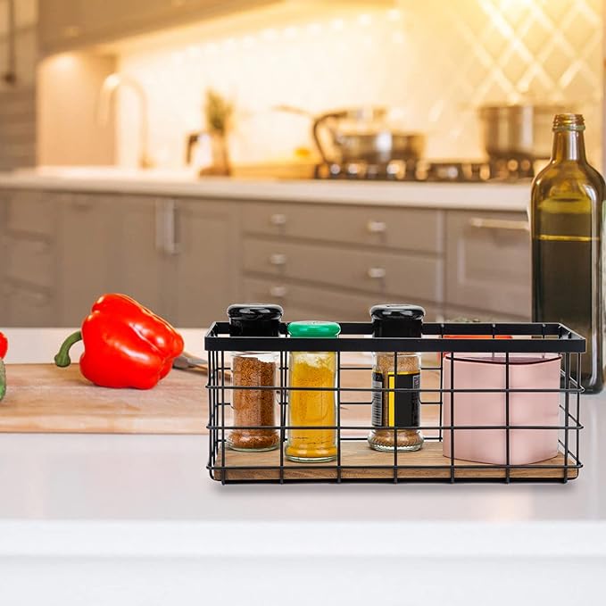 TIEYIPIN Farmhouse Decor Metal Wire Storage Baskets, Wood Base Containers - Image 5