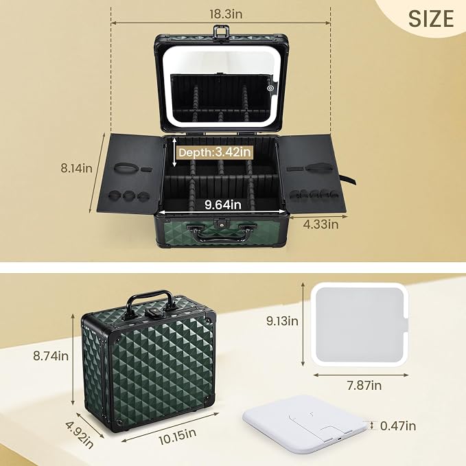 Makeup Box with Magnetic Lighted Up Mirror Makeup Organizer Box Travel Cosmetic - Image 6