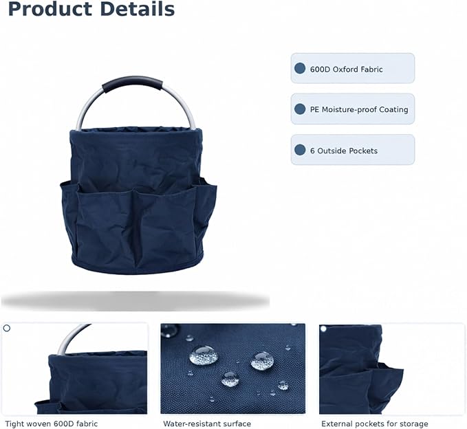 Cleaning Caddy with Handle, Foldable 17L Cleaning Supplies Basket with 6 Pockets - Image 5