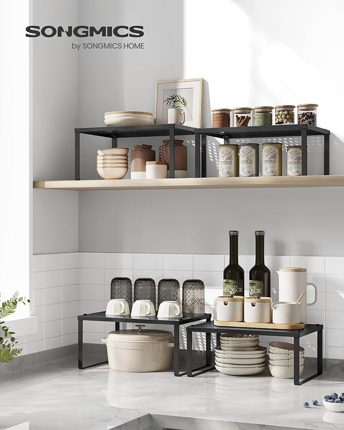 SONGMICS Spice Racks, Countertop Organizers, Shelf Risers, Expandable, Ink - Image 3