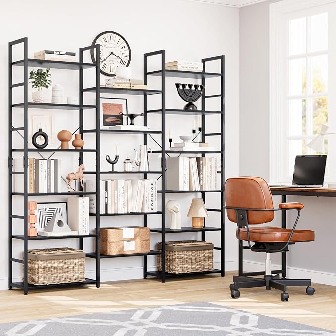 NUMENN Triple Column 6 Tier Bookshelf, Bookcase - Image 4